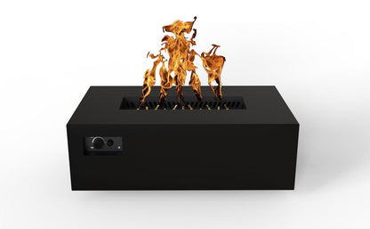 Warming Trends AON 48" Black Powder-Coated Steel Rectangular Natural Gas Fire Table With Push Button Ignition and UT170 CrossFire Brass Burner