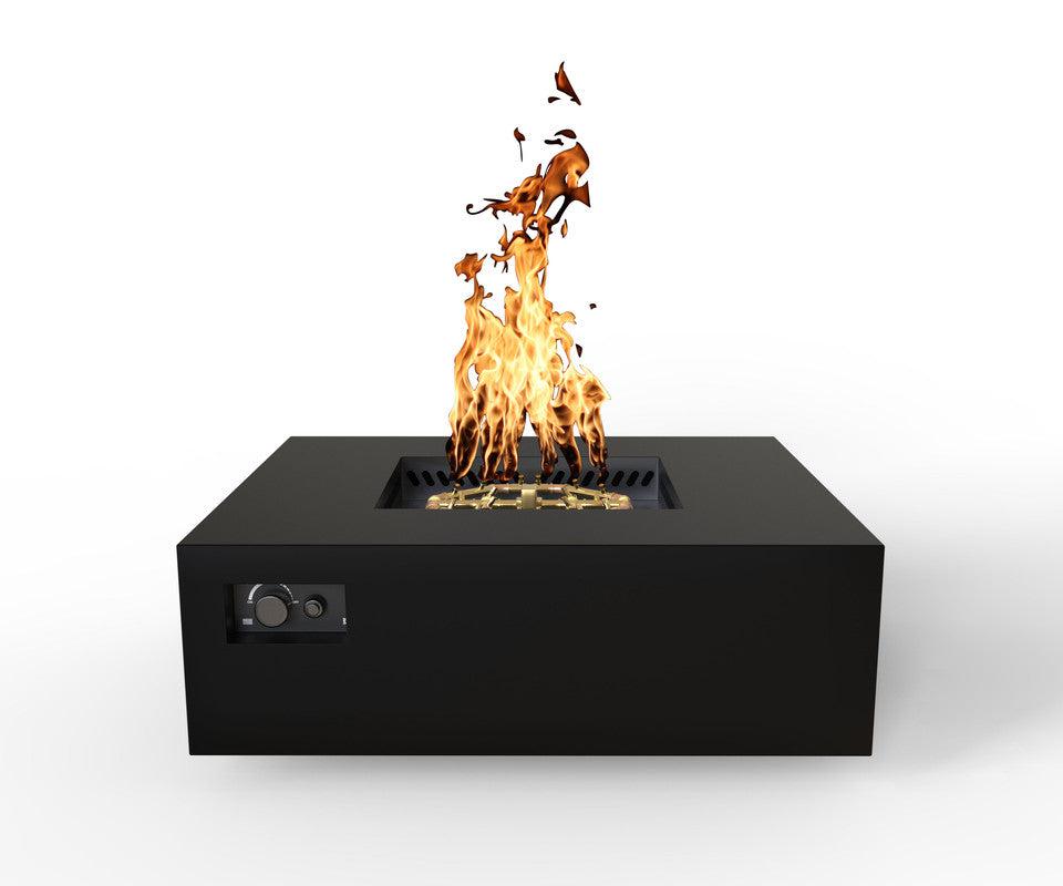 Warming Trends AON 48" Black Powder-Coated Steel Square Natural Gas Fire Table With Platinum Ignition and U180 CrossFire Brass Burner
