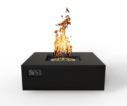 Warming Trends AON 48" Black Powder-Coated Steel Square Natural Gas Fire Table With Platinum Ignition and U180 CrossFire Brass Burner
