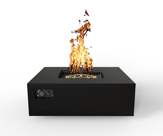 Warming Trends AON 48" Black Powder-Coated Steel Square Natural Gas Fire Table With Platinum Ignition and U180 CrossFire Brass Burner