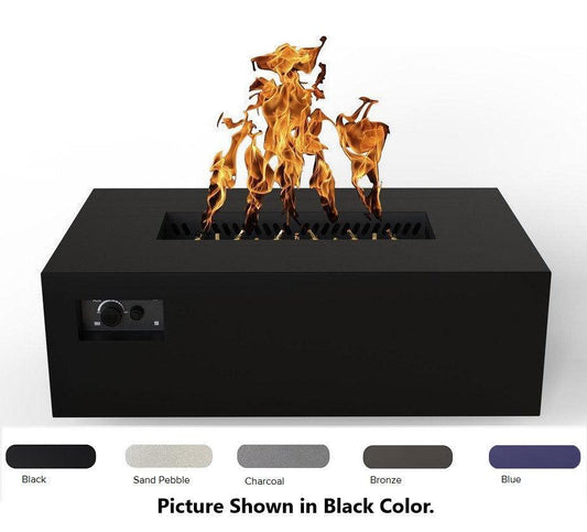 Warming Trends AON 48" Blue Powder-Coated Steel Rectangular Natural Gas Fire Table With Platinum Ignition and UT170 CrossFire Brass Burner