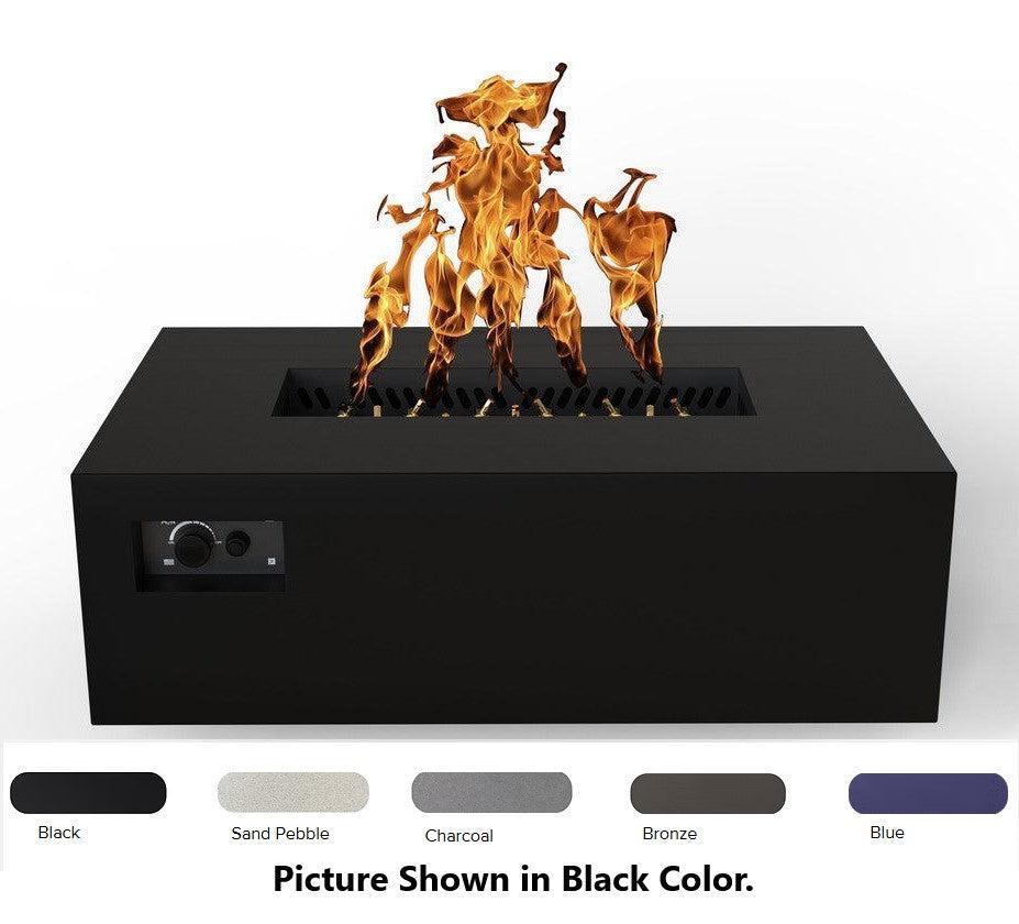 Warming Trends AON 48" Blue Powder-Coated Steel Rectangular Natural Gas Fire Table With Push Button Ignition and UT170 CrossFire Brass Burner