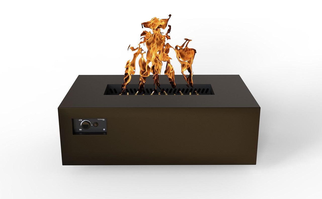 Warming Trends AON 48" Bronze Powder-Coated Steel Rectangular Natural Gas Fire Table With Platinum Ignition and UT170 CrossFire Brass Burner