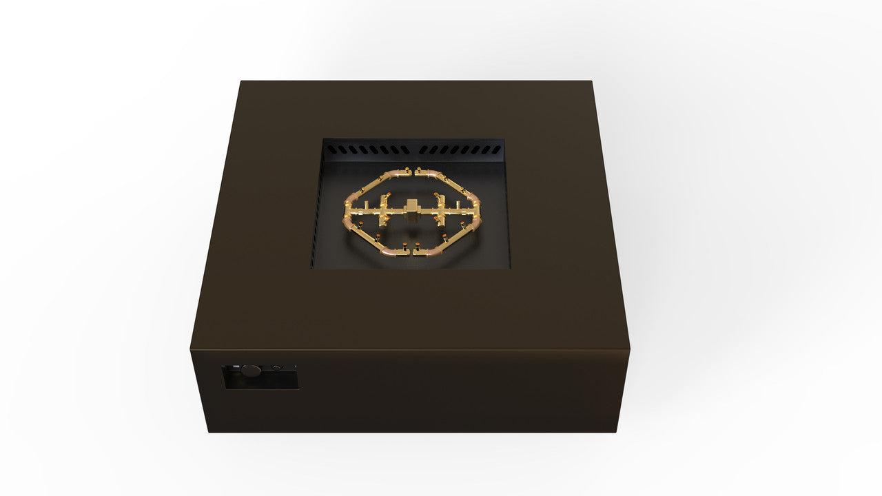 Warming Trends AON 48" Bronze Powder-Coated Steel Square Natural Gas Fire Table With Mercury Ignition and U180 CrossFire Brass Burner