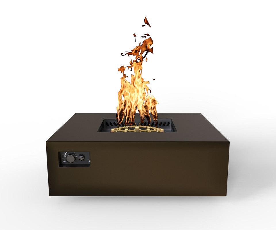 Warming Trends AON 48" Bronze Powder-Coated Steel Square Natural Gas Fire Table With Platinum Ignition and U180 CrossFire Brass Burner