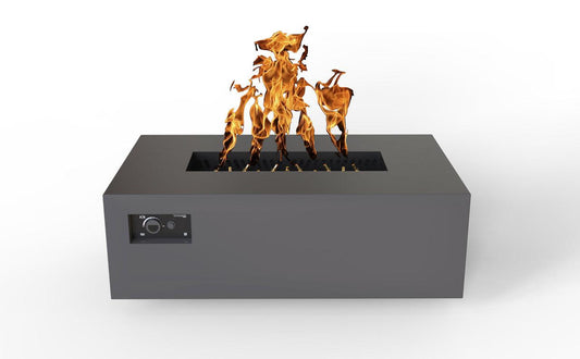 Warming Trends AON 48" Charcoal Powder-Coated Steel Rectangular Liquid Propane Fire Table With Platinum Ignition and UT170 CrossFire Brass Burner