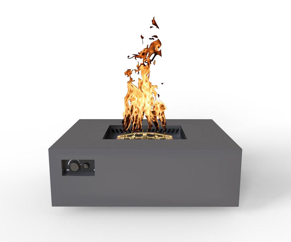 Warming Trends AON 48" Charcoal Powder-Coated Steel Square Liquid Propane Fire Table With Push Button Ignition and U180 CrossFire Brass Burner
