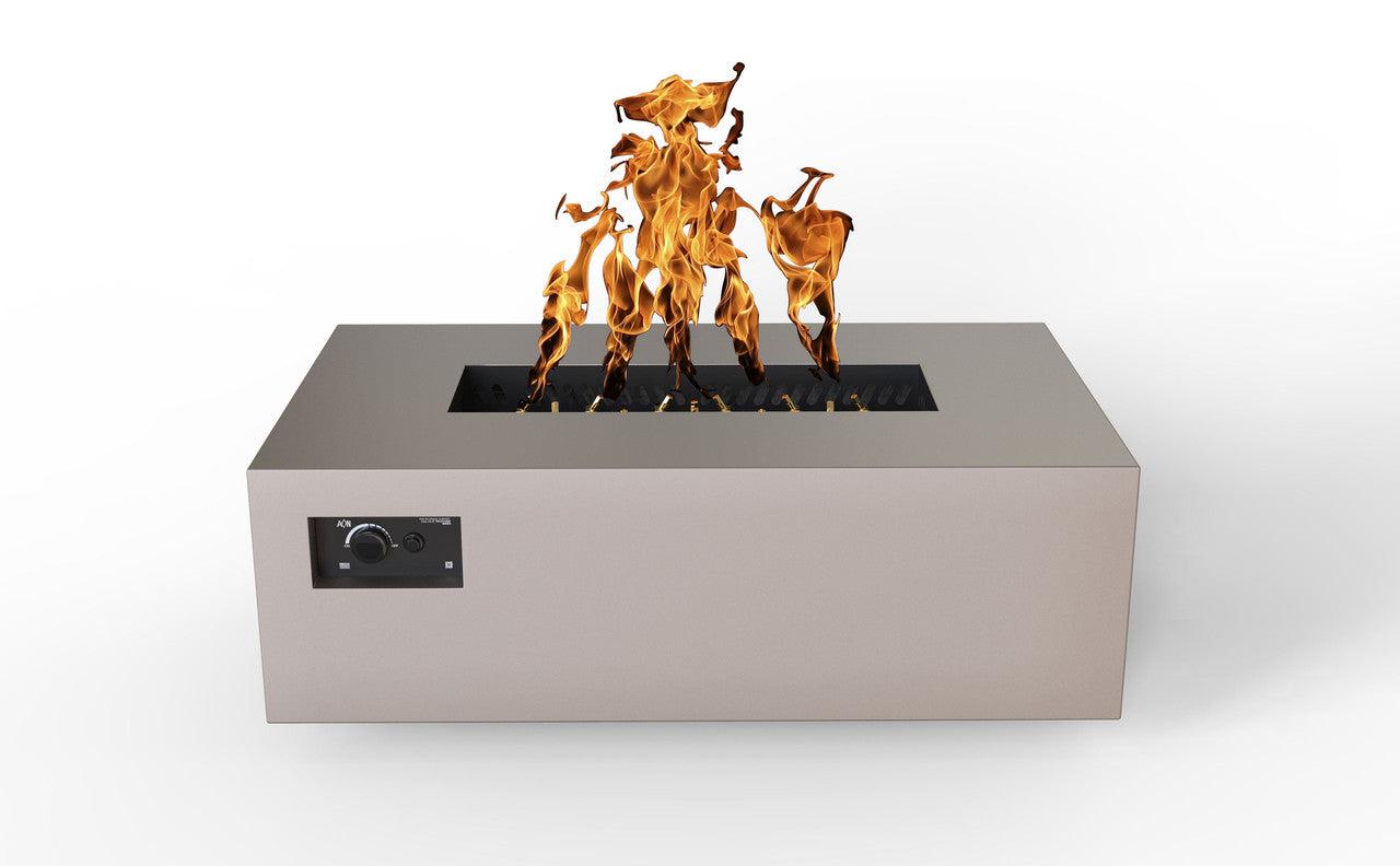 Warming Trends AON 48" Sand Pebble Powder-Coated Steel Rectangular Liquid Propane Fire Table With Push Button Ignition and UT170 CrossFire Brass Burner