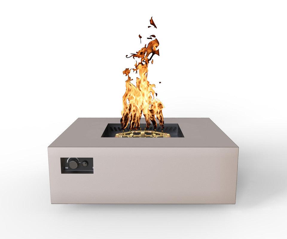 Warming Trends AON 48" Sand Pebble Powder-Coated Steel Square Liquid Propane Fire Table With Push Button Ignition and U180 CrossFire Brass Burner