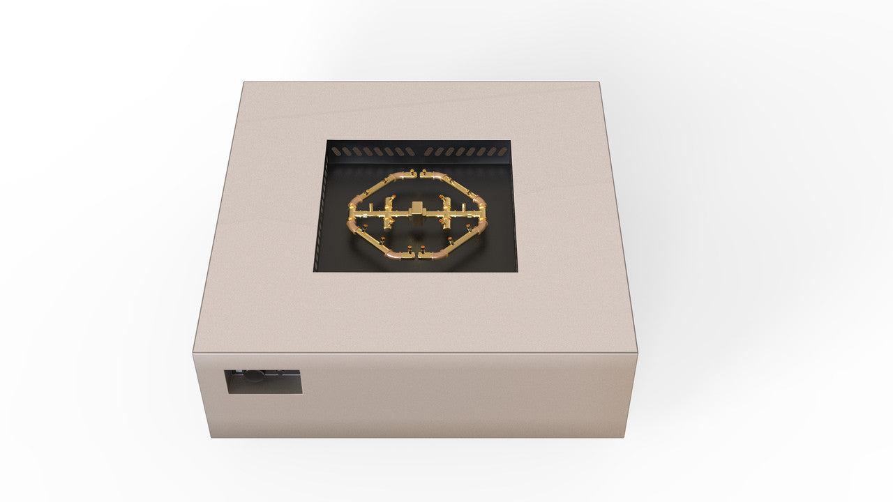 Warming Trends AON 48" Sand Pebble Powder-Coated Steel Square Natural Gas Fire Table With Mercury Ignition and U180 CrossFire Brass Burner