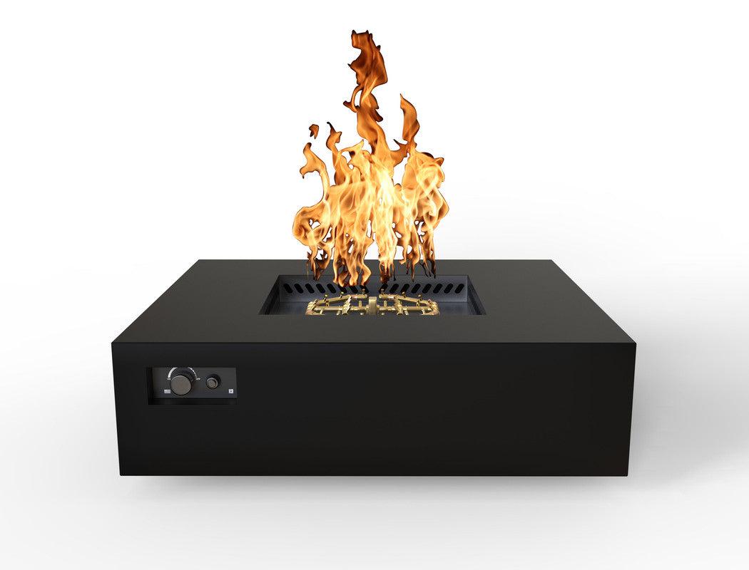 Warming Trends AON 56" Black Powder-Coated Steel Square Liquid Propane Fire Table With Mercury Ignition and U240 CrossFire Brass Burner