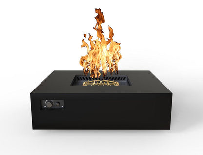 Warming Trends AON 56" Black Powder-Coated Steel Square Liquid Propane Fire Table With Platinum Ignition and U240 CrossFire Brass Burner