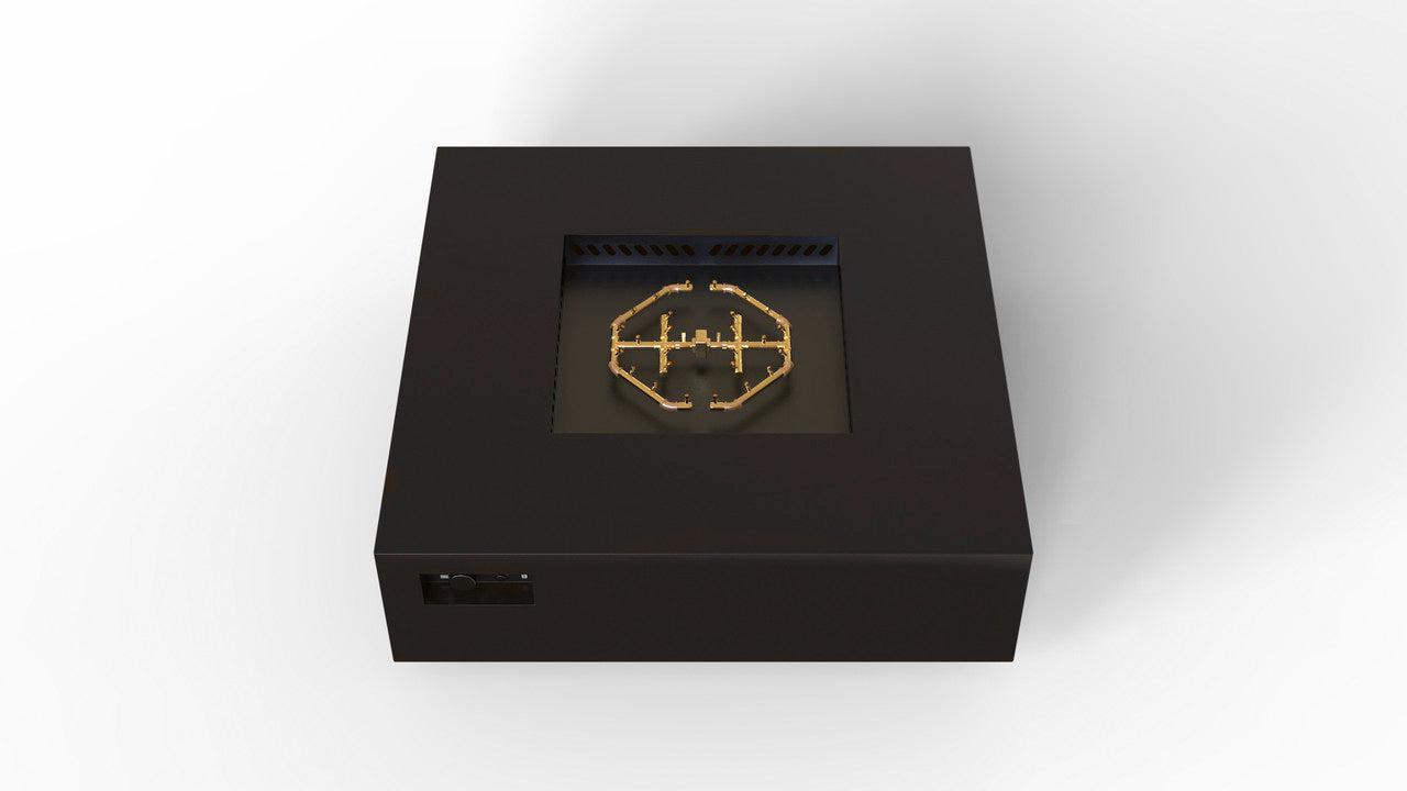 Warming Trends AON 56" Black Powder-Coated Steel Square Liquid Propane Fire Table With Push Button Ignition and U240 CrossFire Brass Burner