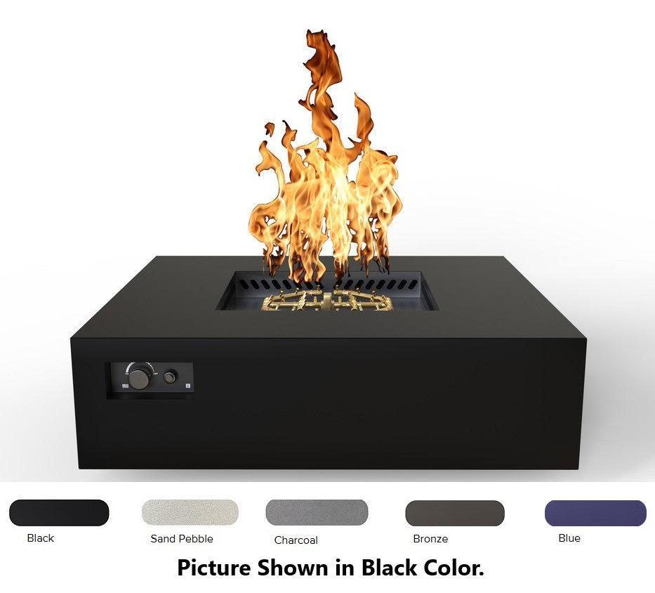 Warming Trends AON 56" Blue Powder-Coated Steel Square Natural Gas Fire Table With Mercury Ignition and U240 CrossFire Brass Burner