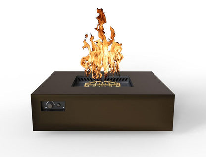 Warming Trends AON 56" Bronze Powder-Coated Steel Square Natural Gas Fire Table With Mercury Ignition and U240 CrossFire Brass Burner