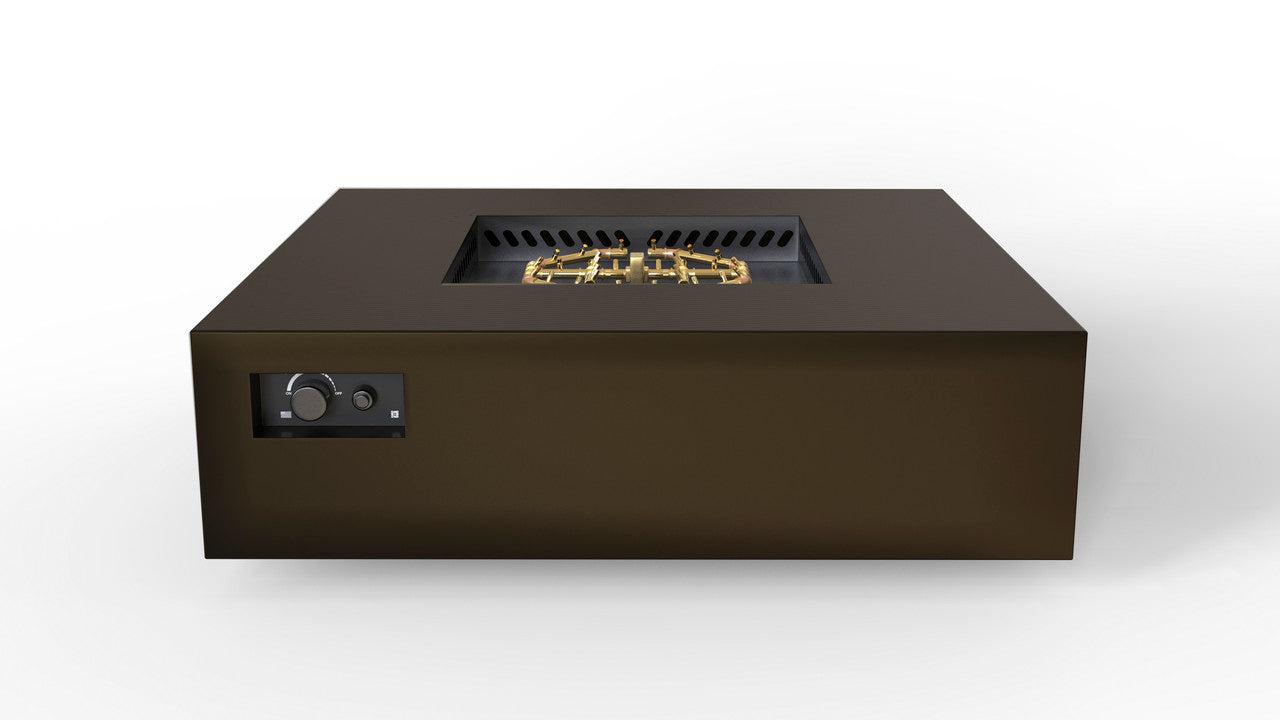 Warming Trends AON 56" Bronze Powder-Coated Steel Square Natural Gas Fire Table With Push Button Ignition and U240 CrossFire Brass Burner