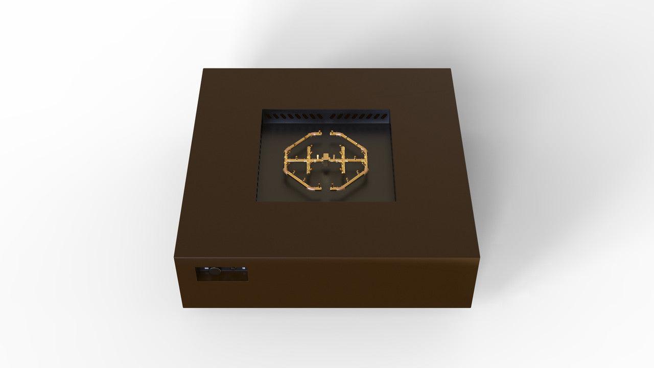 Warming Trends AON 56" Bronze Powder-Coated Steel Square Natural Gas Fire Table With Push Button Ignition and U240 CrossFire Brass Burner