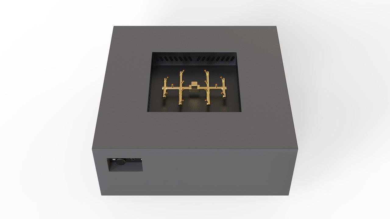 Warming Trends AON 56" Charcoal Powder-Coated Steel Square Natural Gas Fire Table With Mercury Ignition and U240 CrossFire Brass Burner