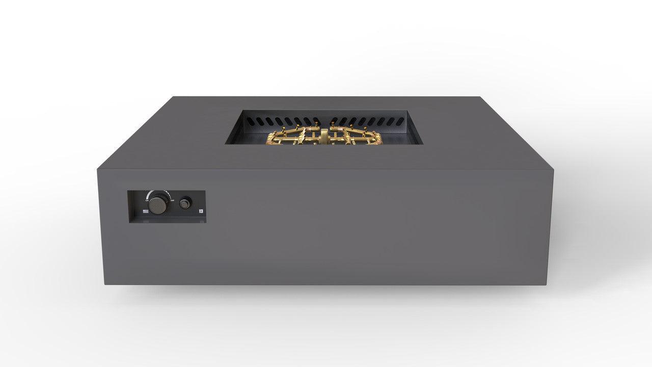 Warming Trends AON 56" Charcoal Powder-Coated Steel Square Natural Gas Fire Table With Platinum Ignition and U240 CrossFire Brass Burner