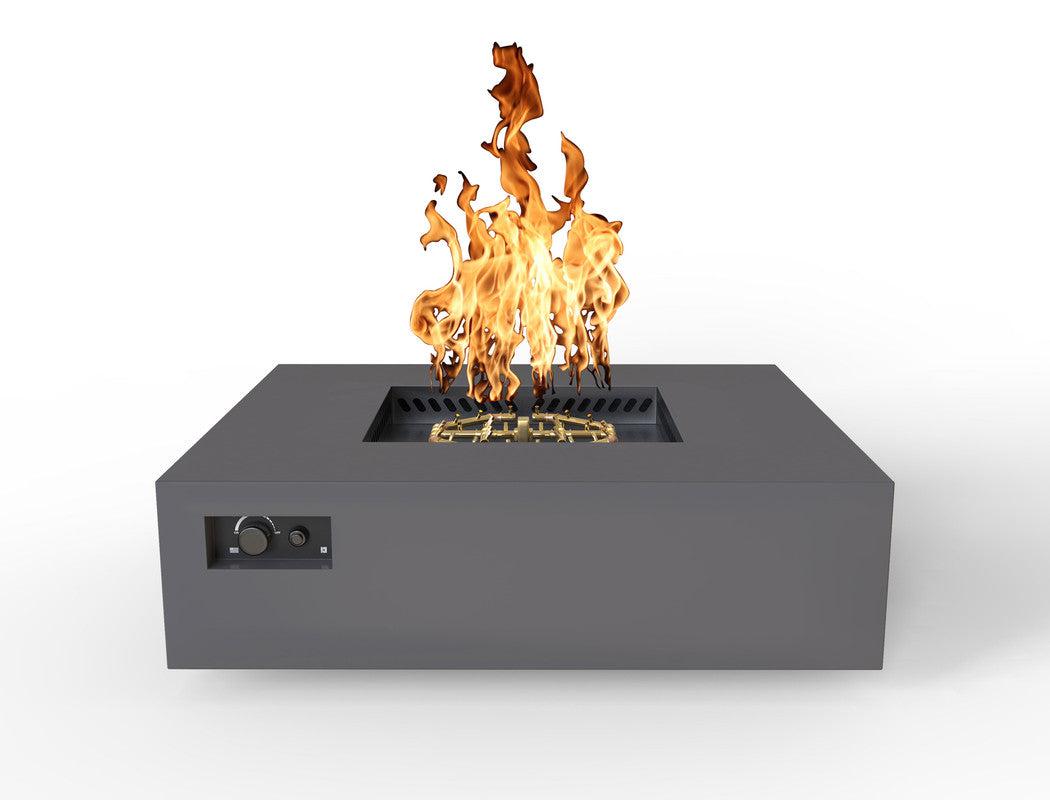 Warming Trends AON 56" Charcoal Powder-Coated Steel Square Natural Gas Fire Table With Push Button Ignition and U240 CrossFire Brass Burner