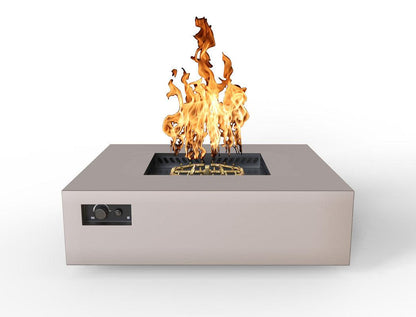 Warming Trends AON 56" Sand Pebble Powder-Coated Steel Square Natural Gas Fire Table With Mercury Ignition and U240 CrossFire Brass Burner