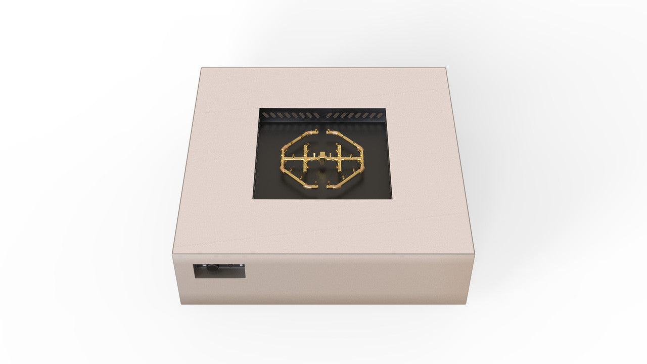 Warming Trends AON 56" Sand Pebble Powder-Coated Steel Square Natural Gas Fire Table With Push Button Ignition and U240 CrossFire Brass Burner