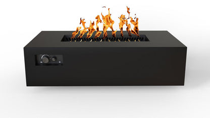 Warming Trends AON 60" Black Powder-Coated Steel Rectangular Natural Gas Fire Table With Push Button Ignition and UT230 CrossFire Brass Burner