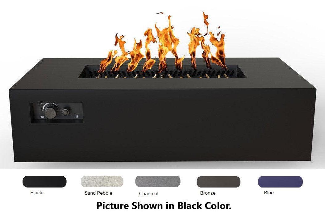 Warming Trends AON 60" Blue Powder-Coated Steel Rectangular Natural Gas Fire Table With Mercury Ignition and UT230 CrossFire Brass Burner