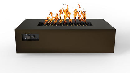 Warming Trends AON 60" Bronze Powder-Coated Steel Rectangular Liquid Propane Fire Table With Mercury Ignition and UT230 CrossFire Brass Burner