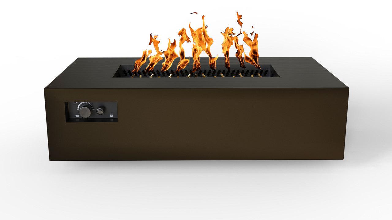 Warming Trends AON 60" Bronze Powder-Coated Steel Rectangular Natural Gas Fire Table With Platinum Ignition and UT230 CrossFire Brass Burner