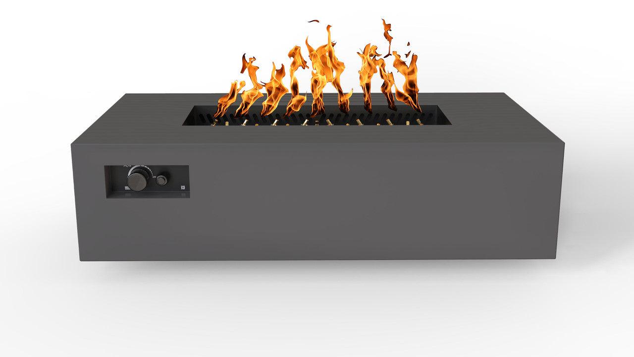 Warming Trends AON 60" Charcoal Powder-Coated Steel Rectangular Natural Gas Fire Table With Platinum Ignition and UT230 CrossFire Brass Burner