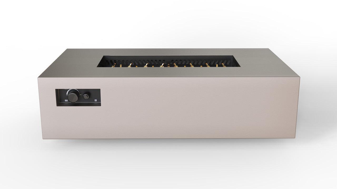 Warming Trends AON 60" Sand Pebble Powder-Coated Steel Rectangular Liquid Propane Fire Table With Mercury Ignition and UT230 CrossFire Brass Burner