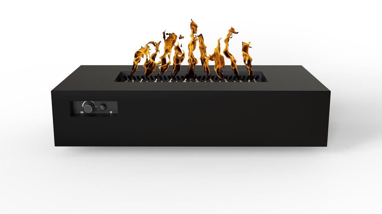 Warming Trends AON 72" Black Powder-Coated Steel Rectangular Natural Gas Fire Table With Push Button Ignition and UT290 CrossFire Brass Burner