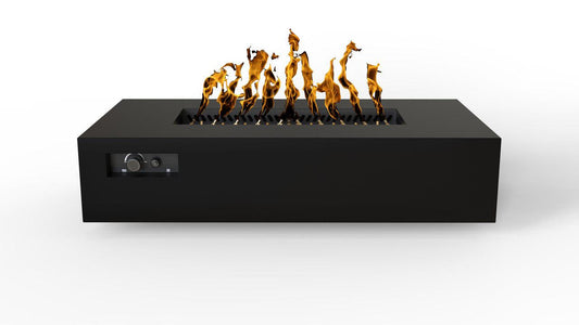 Warming Trends AON 72" Black Powder-Coated Steel Rectangular Natural Gas Fire Table With Push Button Ignition and UT290 CrossFire Brass Burner
