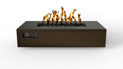 Warming Trends AON 72" Bronze Powder-Coated Steel Rectangular Natural Gas Fire Table With Mercury Ignition and UT290 CrossFire Brass Burner