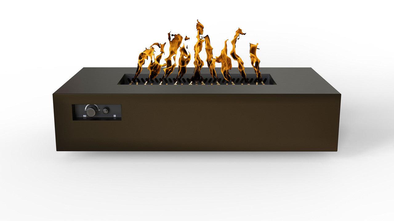 Warming Trends AON 72" Bronze Powder-Coated Steel Rectangular Natural Gas Fire Table With Platinum Ignition and UT290 CrossFire Brass Burner