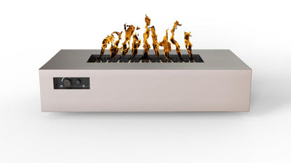 Warming Trends AON 72" Sand Pebble Powder-Coated Steel Rectangular Liquid Propane Fire Table With Mercury Ignition and UT290 CrossFire Brass Burner