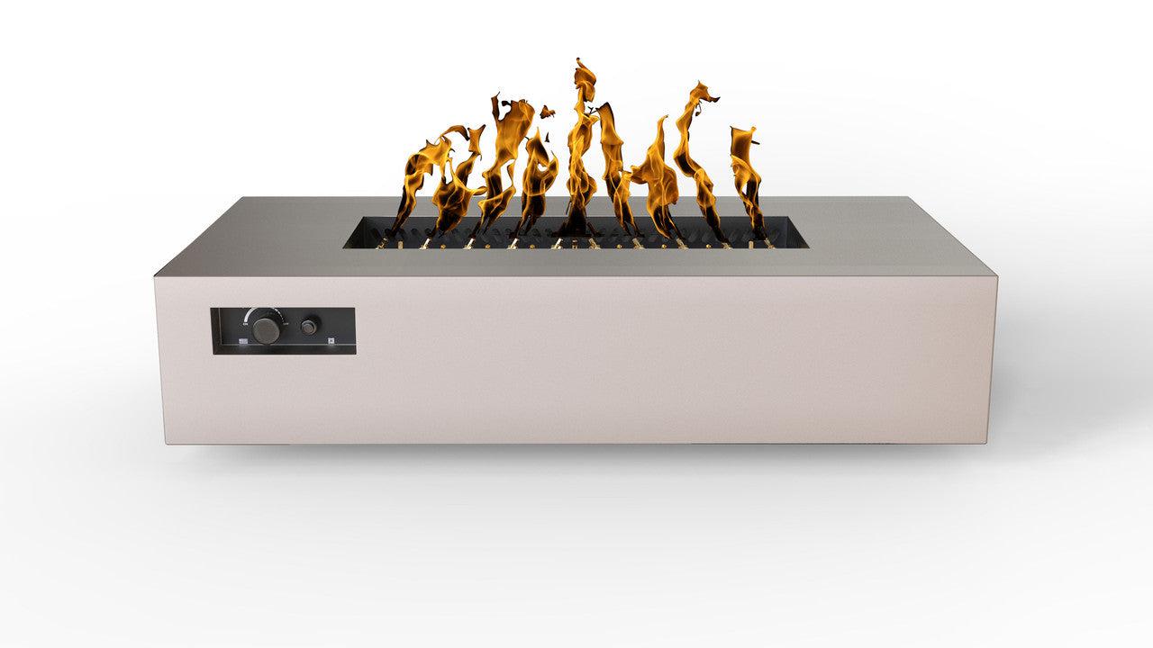 Warming Trends AON 72" Sand Pebble Powder-Coated Steel Rectangular Liquid Propane Fire Table With Platinum Ignition and UT290 CrossFire Brass Burner