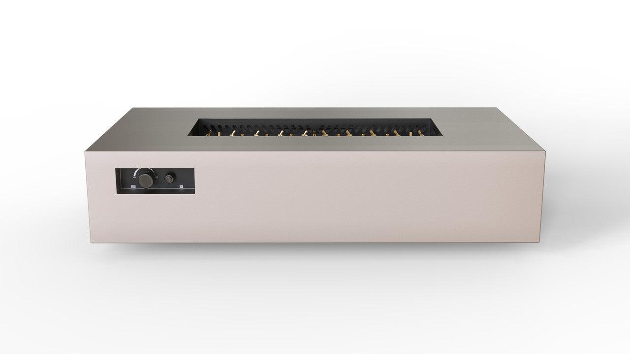 Warming Trends AON 72" Sand Pebble Powder-Coated Steel Rectangular Liquid Propane Fire Table With Push Button Ignition and UT290 CrossFire Brass Burner