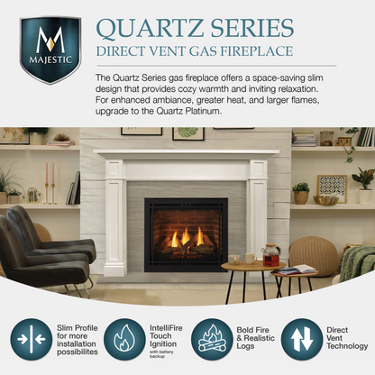 Majestic Quartz Platinum 36" Traditional Top/Rear Direct Vent Propane Gas Fireplace With IntelliFire Touch Ignition System